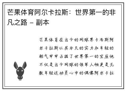 芒果体育阿尔卡拉斯：世界第一的非凡之路 - 副本